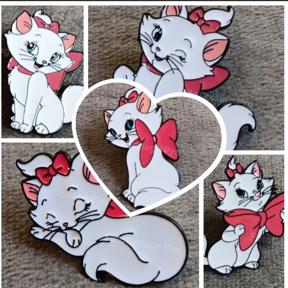 5 Marie Aristocats Character Inspired Metal Enamel Pins, 1970's Disney Cat Film - Picture 10 of 10